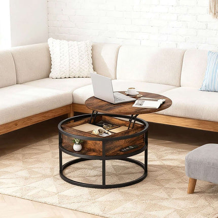 Table basse relevable, rangement réglable en hauteur