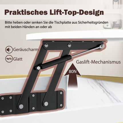 Table basse relevable avec rangement dissimulé, hauteur réglable