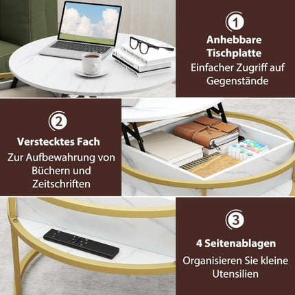 Table basse relevable avec rangement dissimulé, hauteur réglable