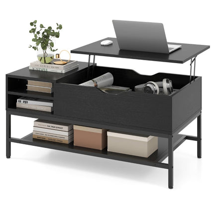 Table basse relevable avec rangement dissimulé, bois noir
