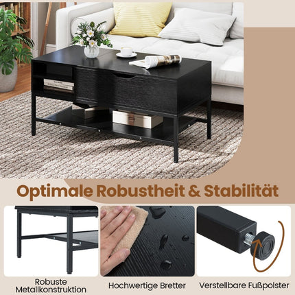 Table basse relevable avec rangement dissimulé, bois noir