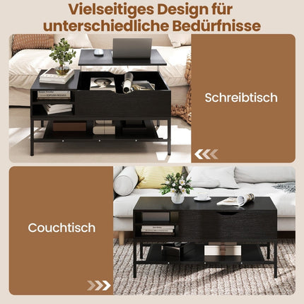 Table basse relevable avec rangement dissimulé, bois noir