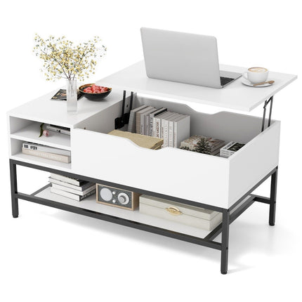 Table basse relevable avec rangement dissimulé, blanche
