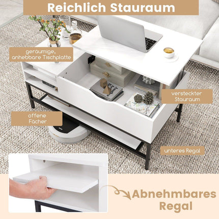 Table basse relevable avec rangement dissimulé, blanche
