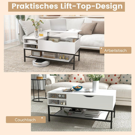 Table basse relevable avec rangement dissimulé, blanche