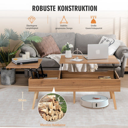 Table basse relevable avec rangement, 120 x 49 x 42 cm, marron