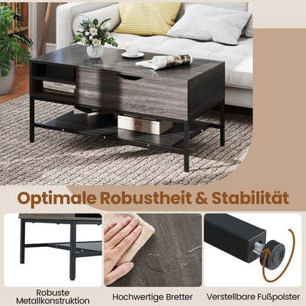 Couchtisch mit Liftplatte und Stauraum, höhenverstellbar, Grau