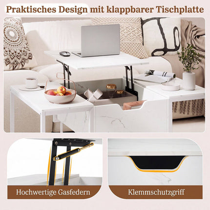 Couchtisch mit Hebemechanismus und Stauraum, Weiß – Holzwerkstoff