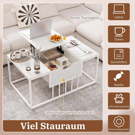 Couchtisch mit Hebemechanismus und Stauraum, Weiß – Holzwerkstoff