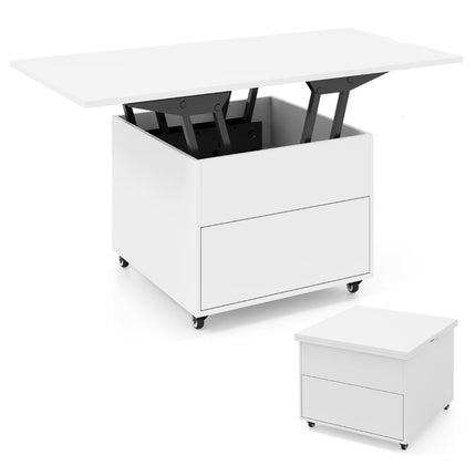 Table basse relevable avec rangement, blanche, mobile