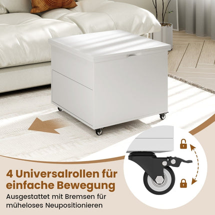 Table basse relevable avec rangement, blanche, mobile