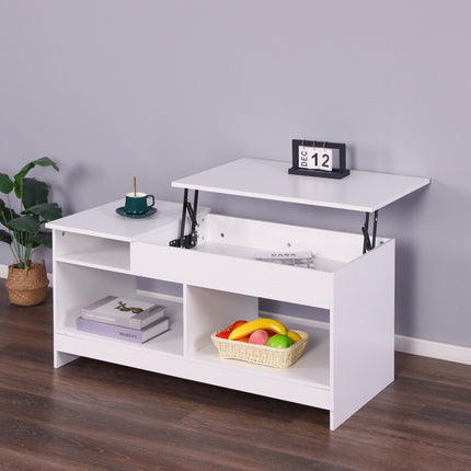 Table basse relevable avec rangement et étagères