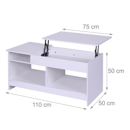 Table basse relevable avec rangement et étagères