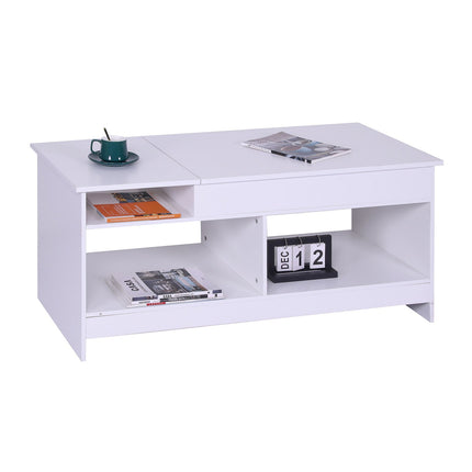 Table basse relevable avec rangement et étagères