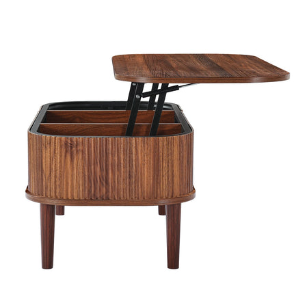Lift Top Oval Coffee Table, Fluted Walnut, 3 Storage