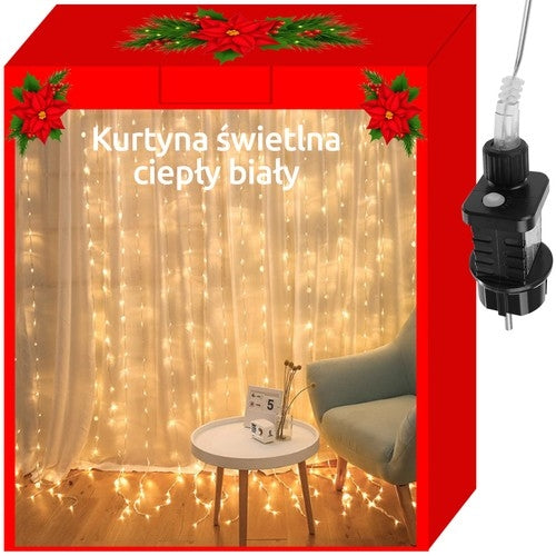 Rideau lumineux 300LED - blanc chaud 31V KŚ11332