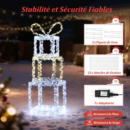 Coffret de 3 boîtes cadeaux de Noël lumineuses, LED, pour extérieur
