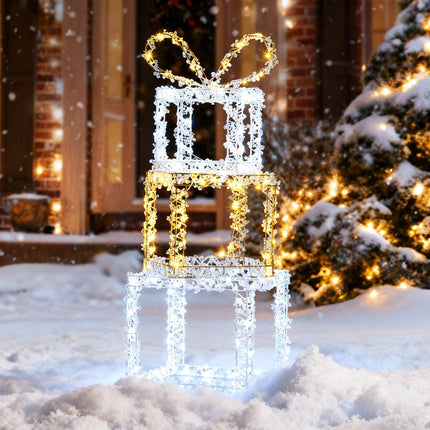 Coffret de 3 boîtes cadeaux de Noël lumineuses, LED, pour extérieur