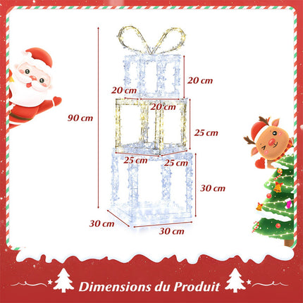 Coffret de 3 boîtes cadeaux de Noël lumineuses, LED, pour extérieur