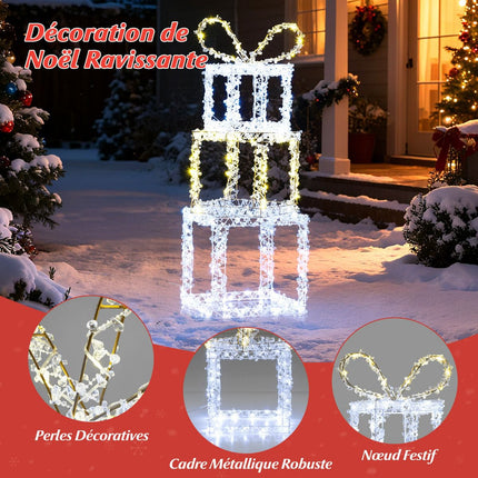 Coffret de 3 boîtes cadeaux de Noël lumineuses, LED, pour extérieur
