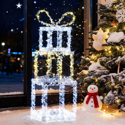 Coffret de 3 boîtes cadeaux de Noël lumineuses, LED, pour extérieur