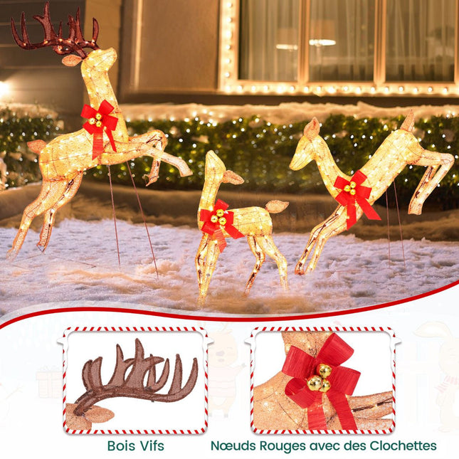 Beleuchtetes Weihnachtsrentier-Set, 3-teilig, 255 warmweiße Lichter