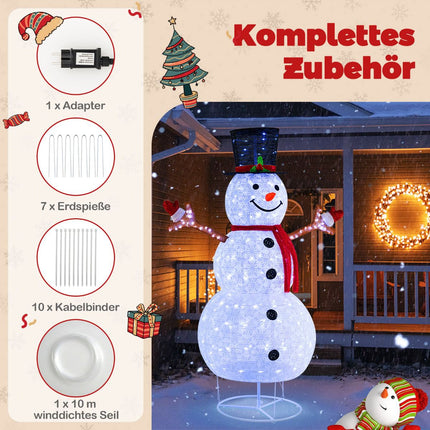 Bonhomme de neige lumineux de Noël, 1,80 m, 200 LED blanc froid