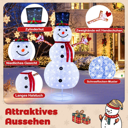 Bonhomme de neige lumineux de Noël, 1,80 m, 200 LED blanc froid