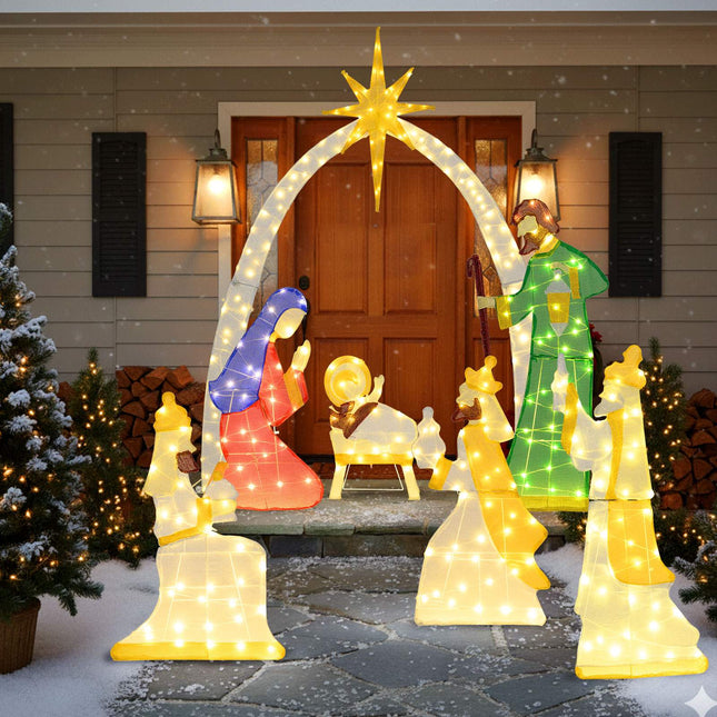 Beleuchtetes Krippenfiguren-Set, 7-teilig, 1,5 m, 310 LEDs