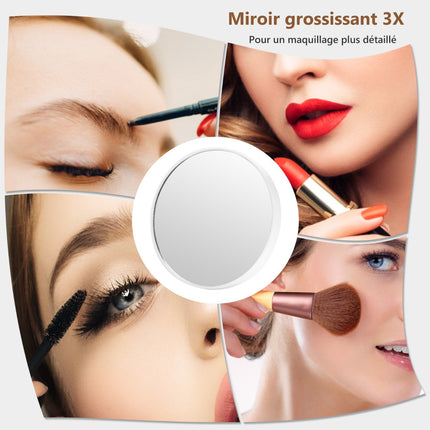 Miroir de maquillage lumineux pour coiffeuse, 18 LED, tactile, 3 modes, grossissement x3