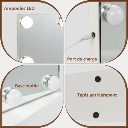 Miroir de maquillage lumineux pour coiffeuse, 18 LED, tactile, 3 modes, grossissement x3
