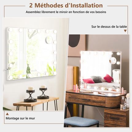 Miroir de maquillage lumineux pour coiffeuse, 18 LED, tactile, 3 modes, grossissement x3