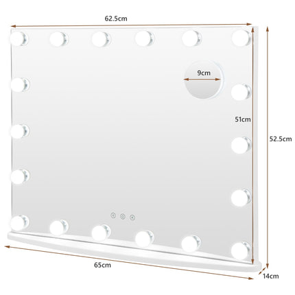Miroir de maquillage lumineux pour coiffeuse, 18 LED, tactile, 3 modes, grossissement x3