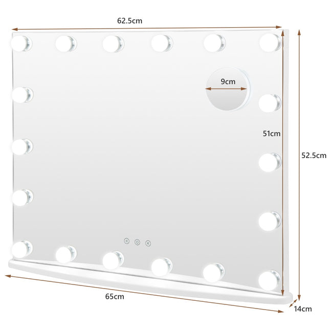 Miroir de maquillage lumineux pour coiffeuse, 18 LED, tactile, 3 modes, grossissement x3