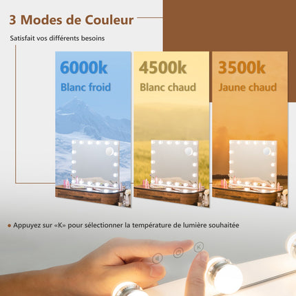 Miroir de maquillage lumineux pour coiffeuse, 18 LED, tactile, 3 modes, grossissement x3