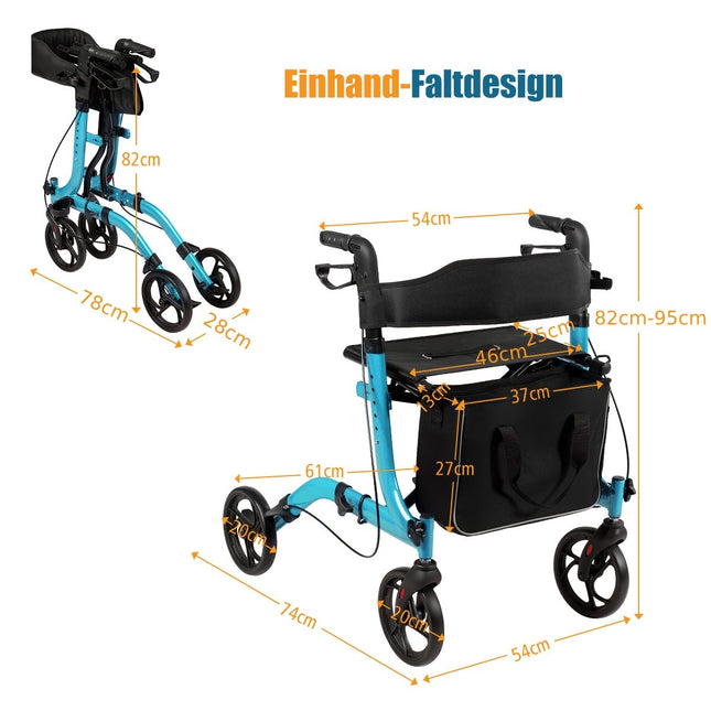 Déambulateur pliable et léger, hauteur réglable, bleu