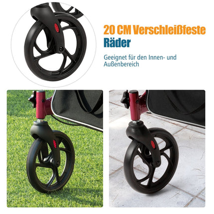 Leichter faltbarer Rollator, höhenverstellbar, Rot