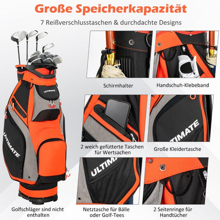 Leichte Golftasche mit 14 durchgehenden Teilern, Schwarz/Rot