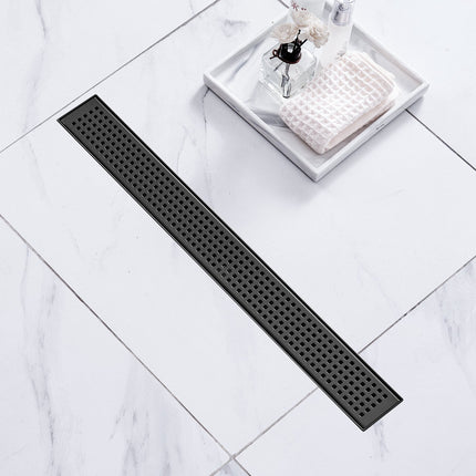 Linear Shower Drain 610mm, Matte Black, Hair Strainer