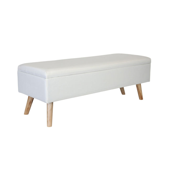 Banc de rangement en lin avec pieds en bois - Assise rembourrée
