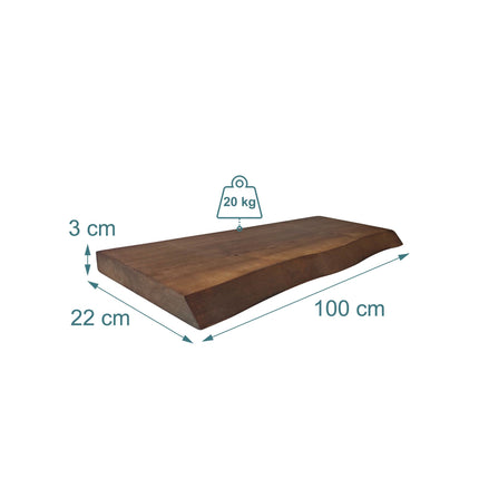 Étagère murale flottante en bois massif à bords naturels
