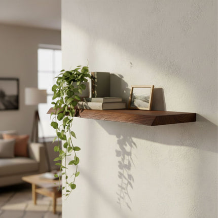 Massivholzregal mit Naturkante – Rustikales schwebendes Design