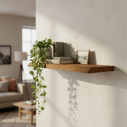 Regal aus Massivholz mit Baumkante – Rustikales, schwebendes Design