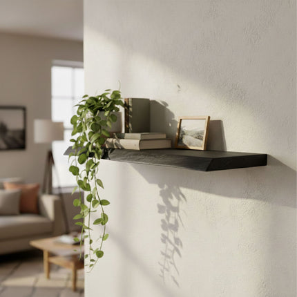 Étagère en bois massif à bords naturels - Design flottant rustique