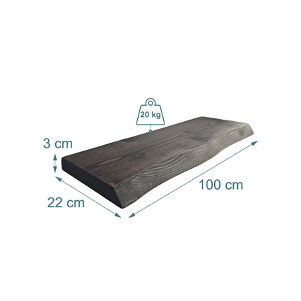 Étagère en bois massif à bords naturels - Design flottant rustique
