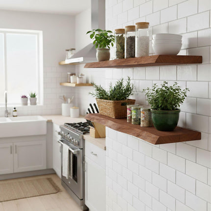 Massivholzregal mit Naturkante – Rustikales schwebendes Design