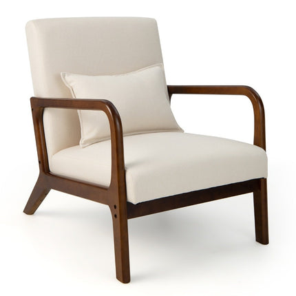 Wohnzimmer-Sessel, gepolstert, Holzarmlehnen, Beige