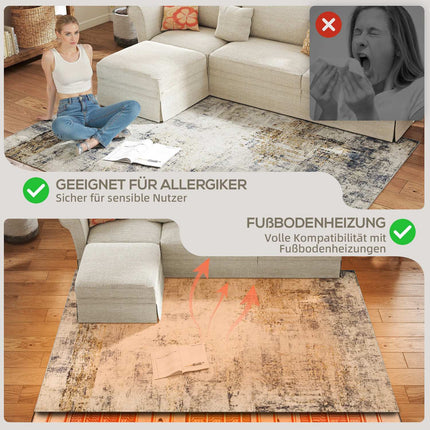 Tapis de salon, polyester, motif art moderne, lavable, gris