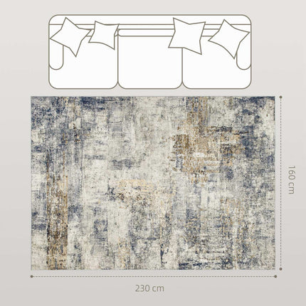 Tapis de salon, polyester, motif art moderne, lavable, gris