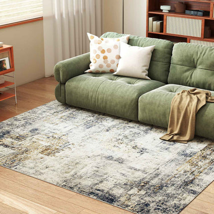 Tapis de salon, polyester, motif art moderne, lavable, gris